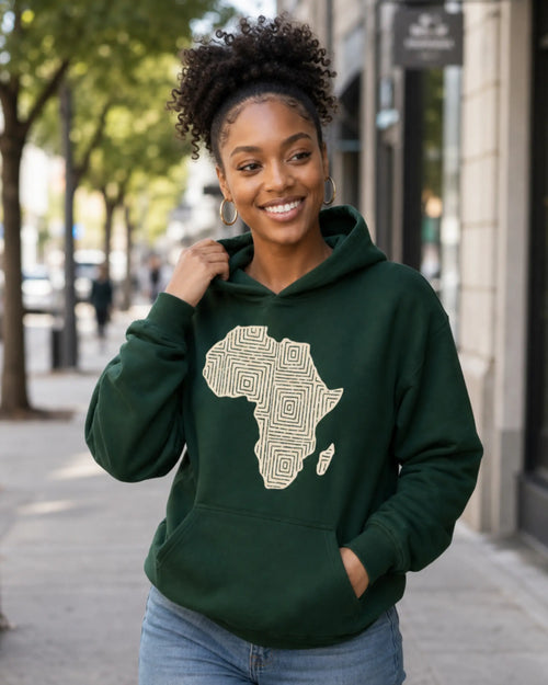 Minimalist African Continent Hoodie - Bogolan Print V