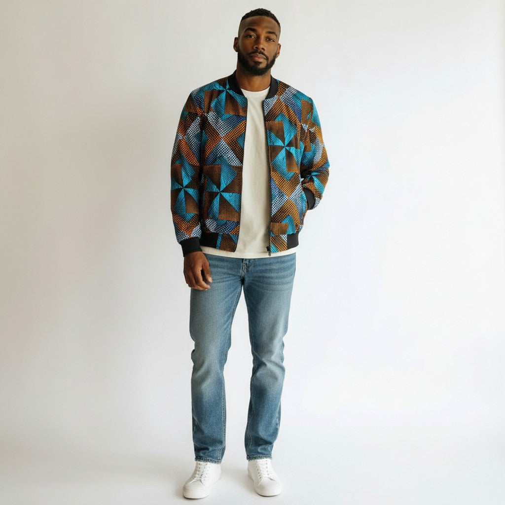 African Ankara Bomber Golden Ridges Pattern
