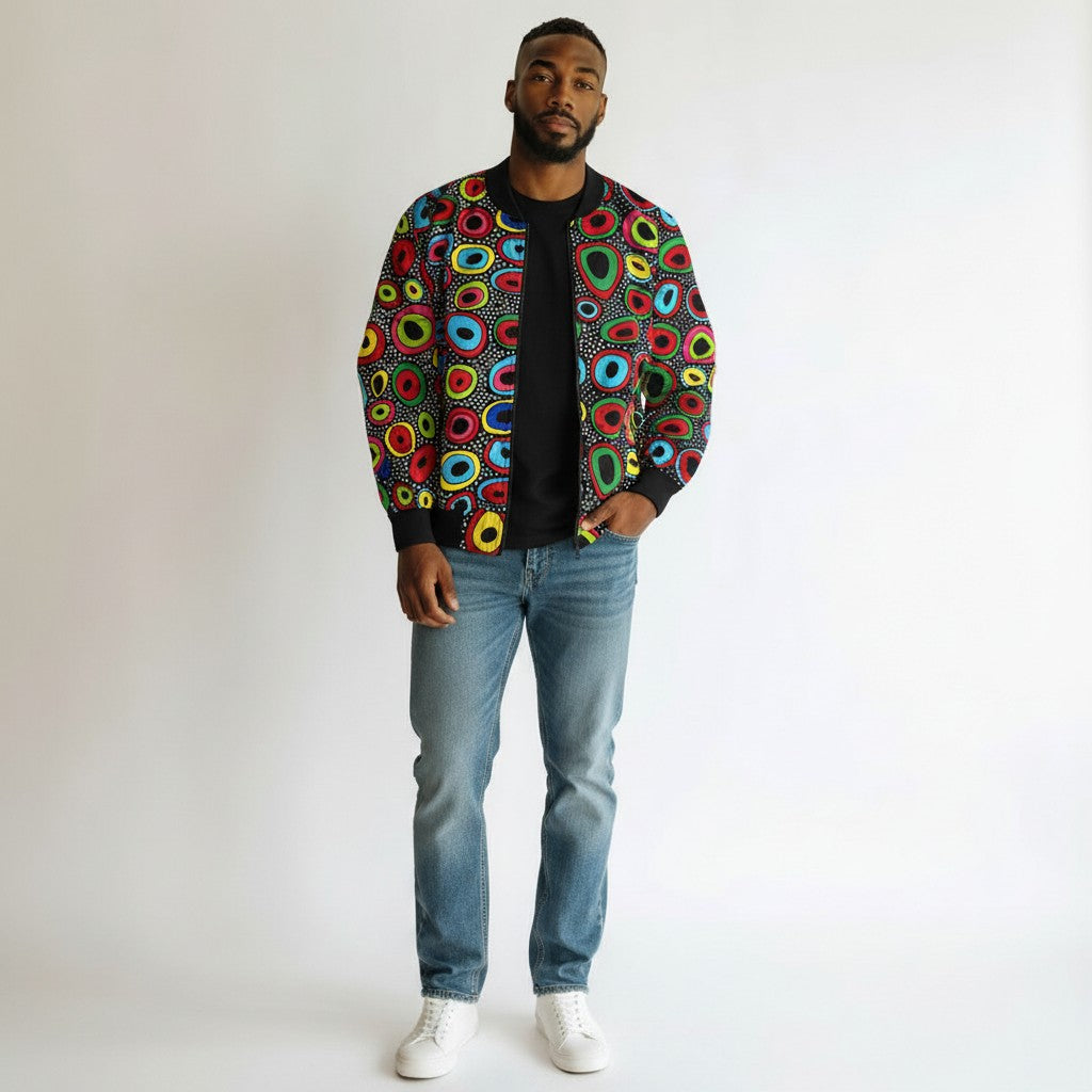 Unisex African Ankara Bomber Jacket Colorful Cells