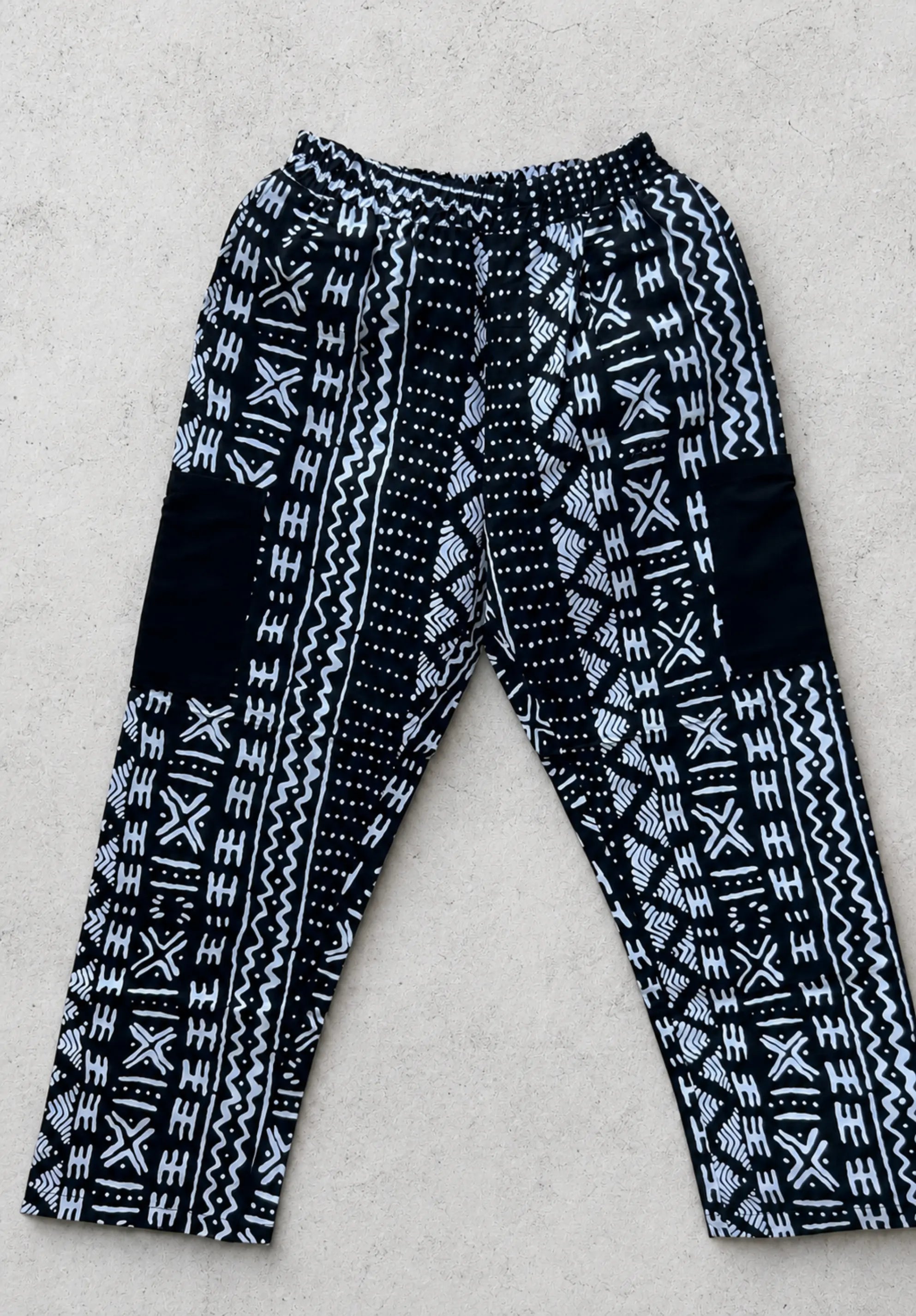 Unisex Kitenge Trousers – black-white Geometric Print