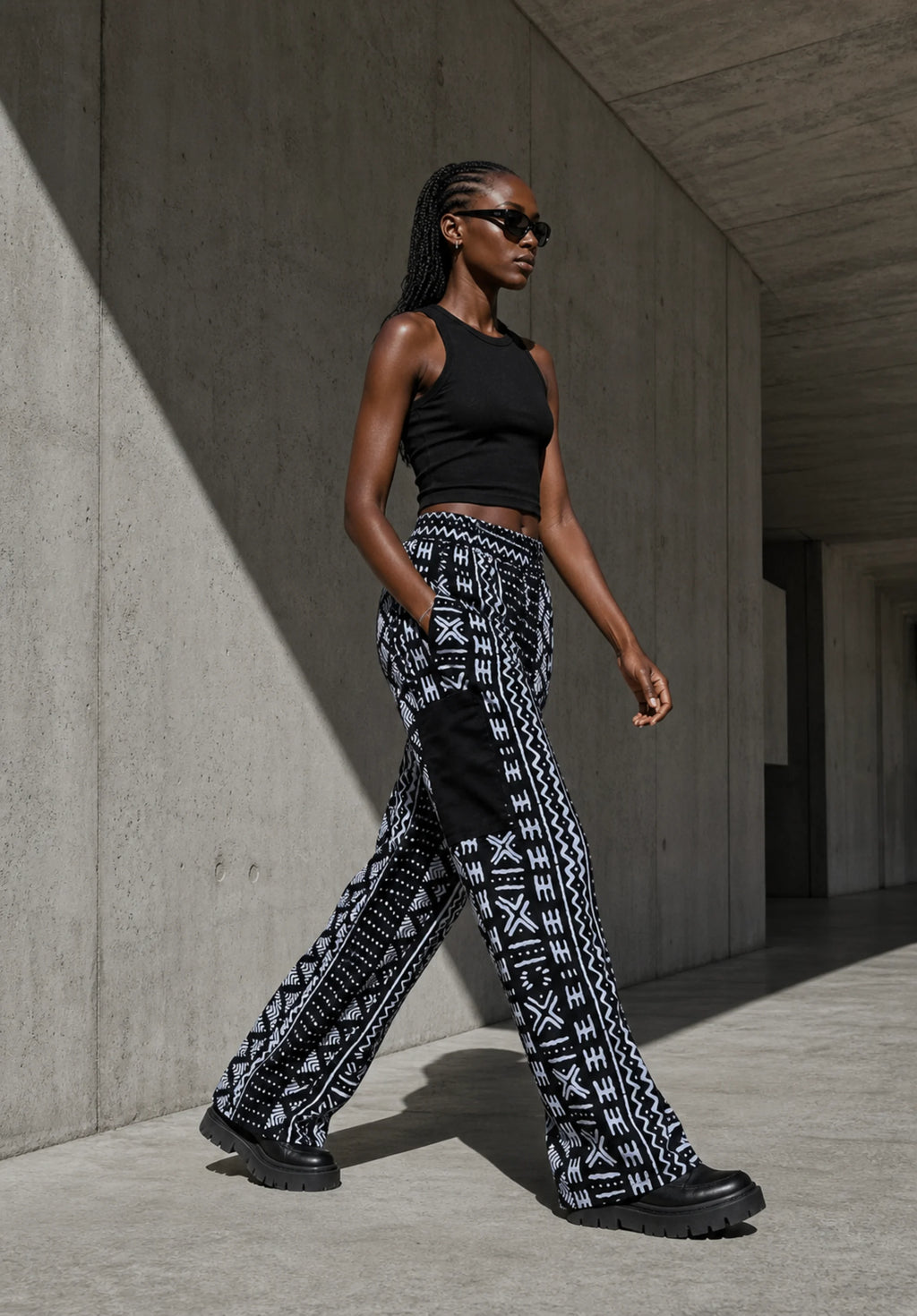 Unisex Kitenge Trousers – black-white Geometric Print