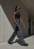 Unisex Kitenge Trousers – black-white Geometric Print