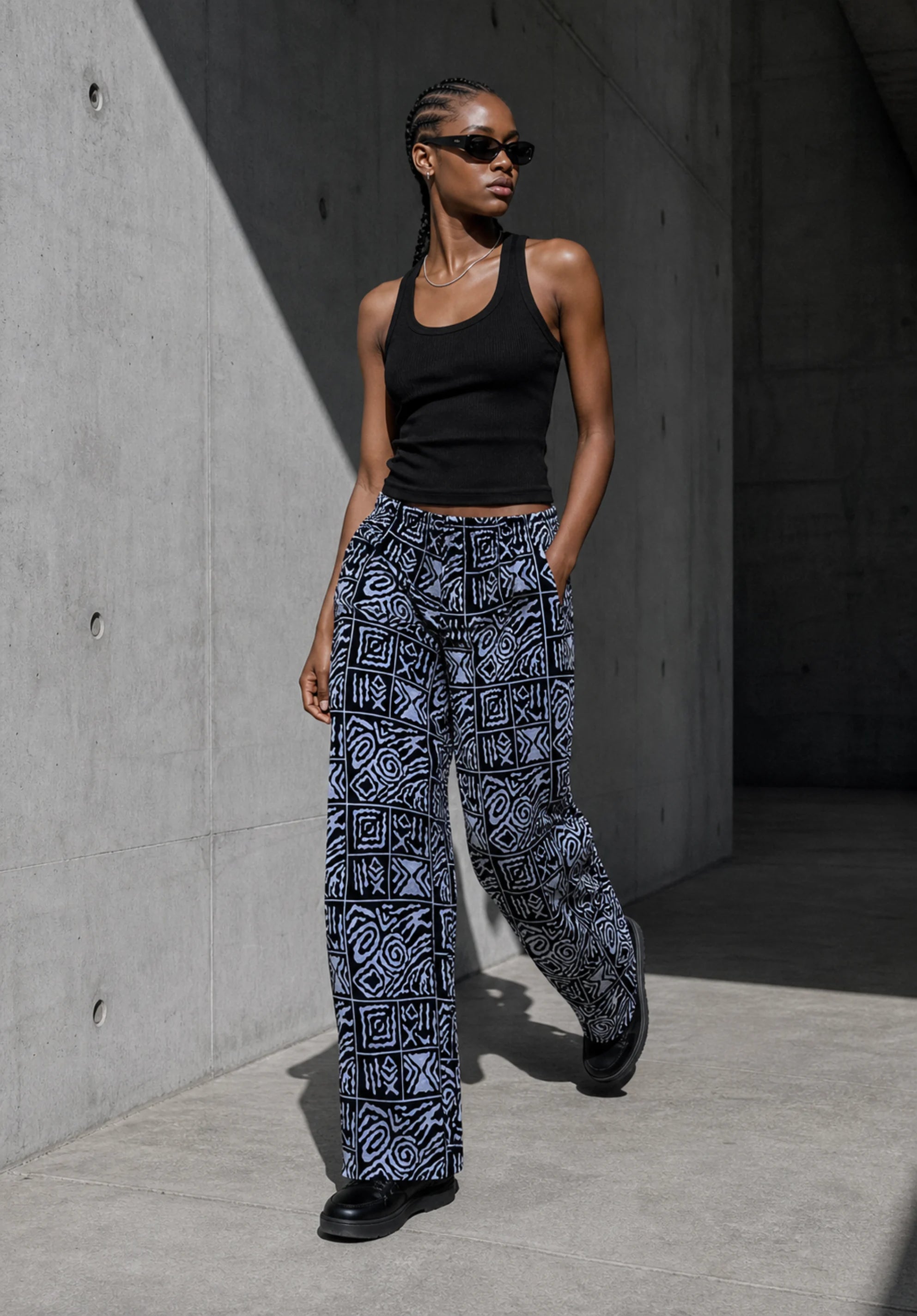Unisex Kitenge Trousers – blackish Geometric Print