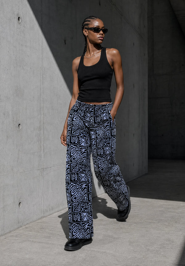 Unisex Kitenge Trousers – blackish Geometric Print