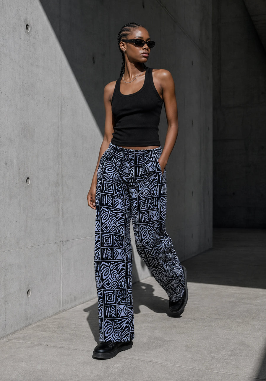 Unisex Kitenge Trousers – blackish Geometric Print