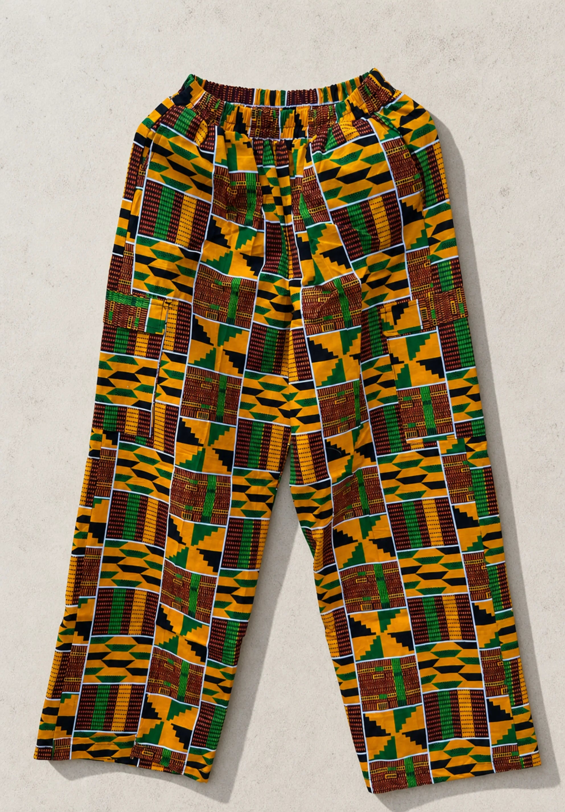 Unisex Kitenge Trousers – yellowish Geometric Print