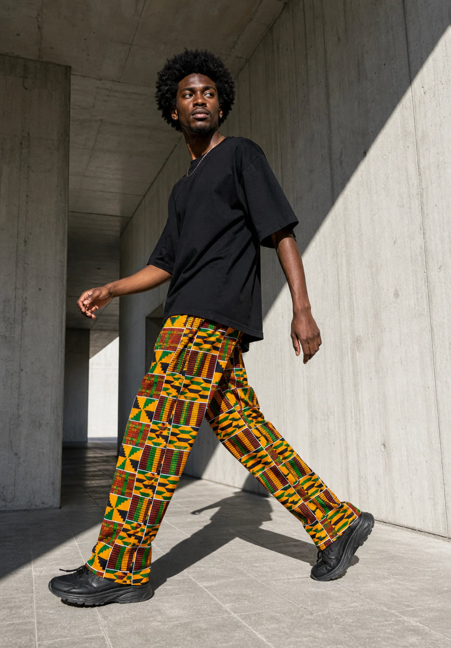 Unisex Kitenge Trousers – yellowish Geometric Print