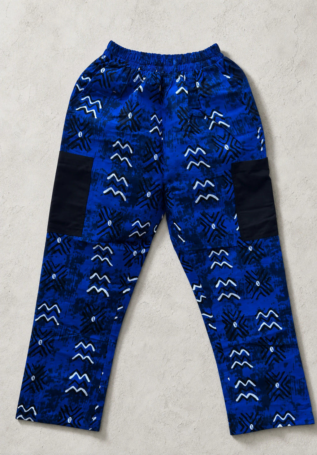 Unisex Kitenge Cargo Trousers – Blue Geometric Print