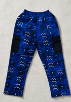 Unisex Kitenge Cargo Trousers – Blue Geometric Print