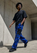 Unisex Kitenge Cargo Trousers – Blue Geometric Print