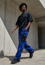 Unisex Kitenge Cargo Trousers – Blue Geometric Print