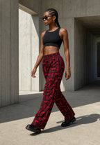 Unisex Kitenge Trousers – Red Geometric Print