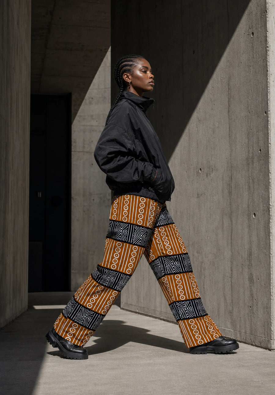 Unisex Kitenge Trousers – Earthy Geometric Print