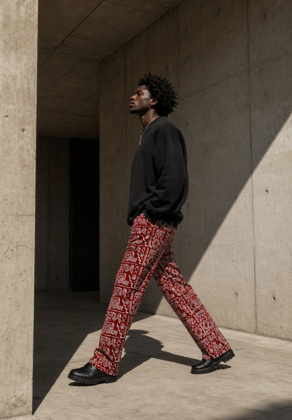 Unisex Kitenge Trousers – Crimson Geometric Print