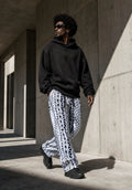 Unisex Kitenge Wide-leg Trousers – White Geometric Print