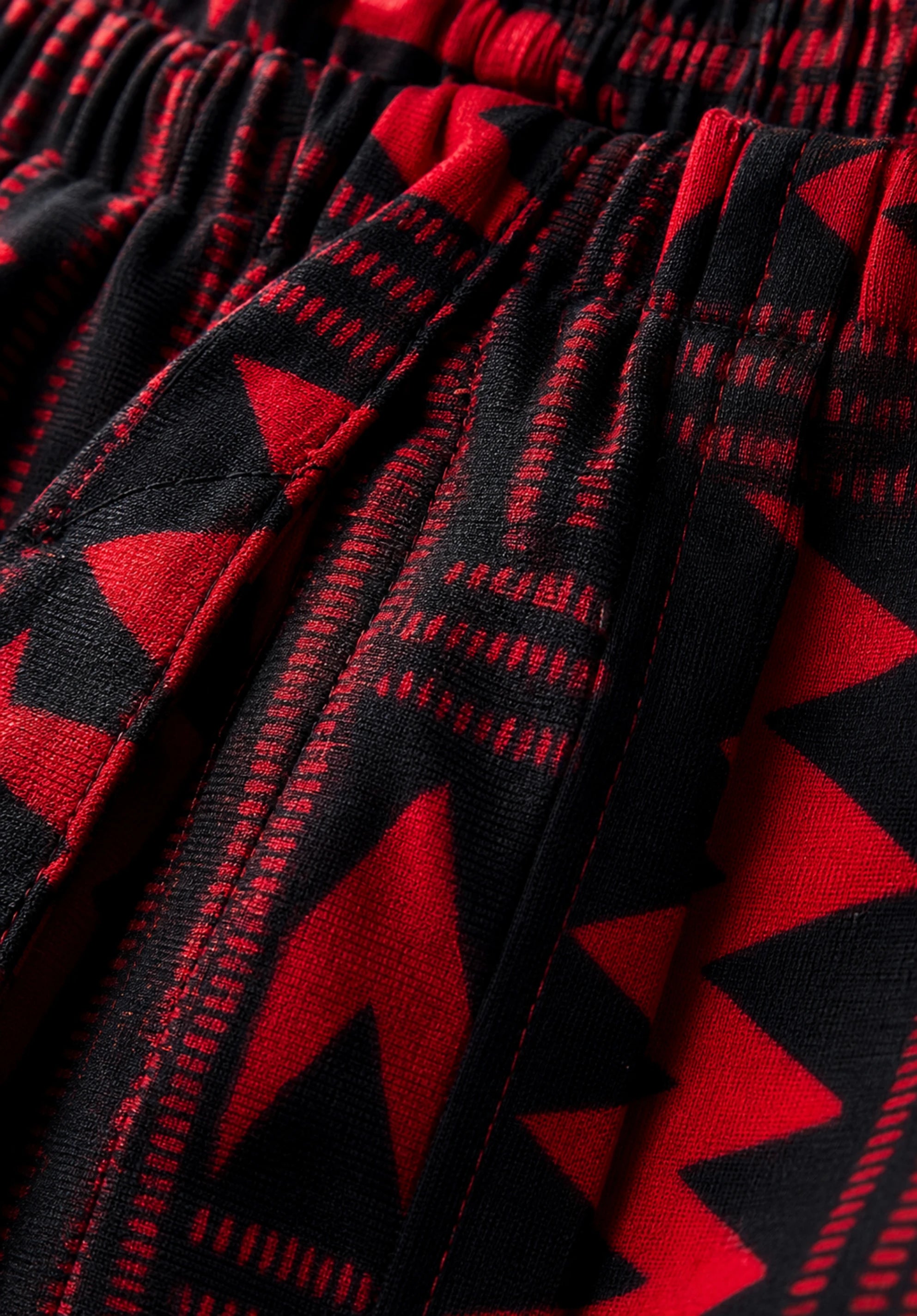 Unisex Kitenge Trousers – Red Geometric Print