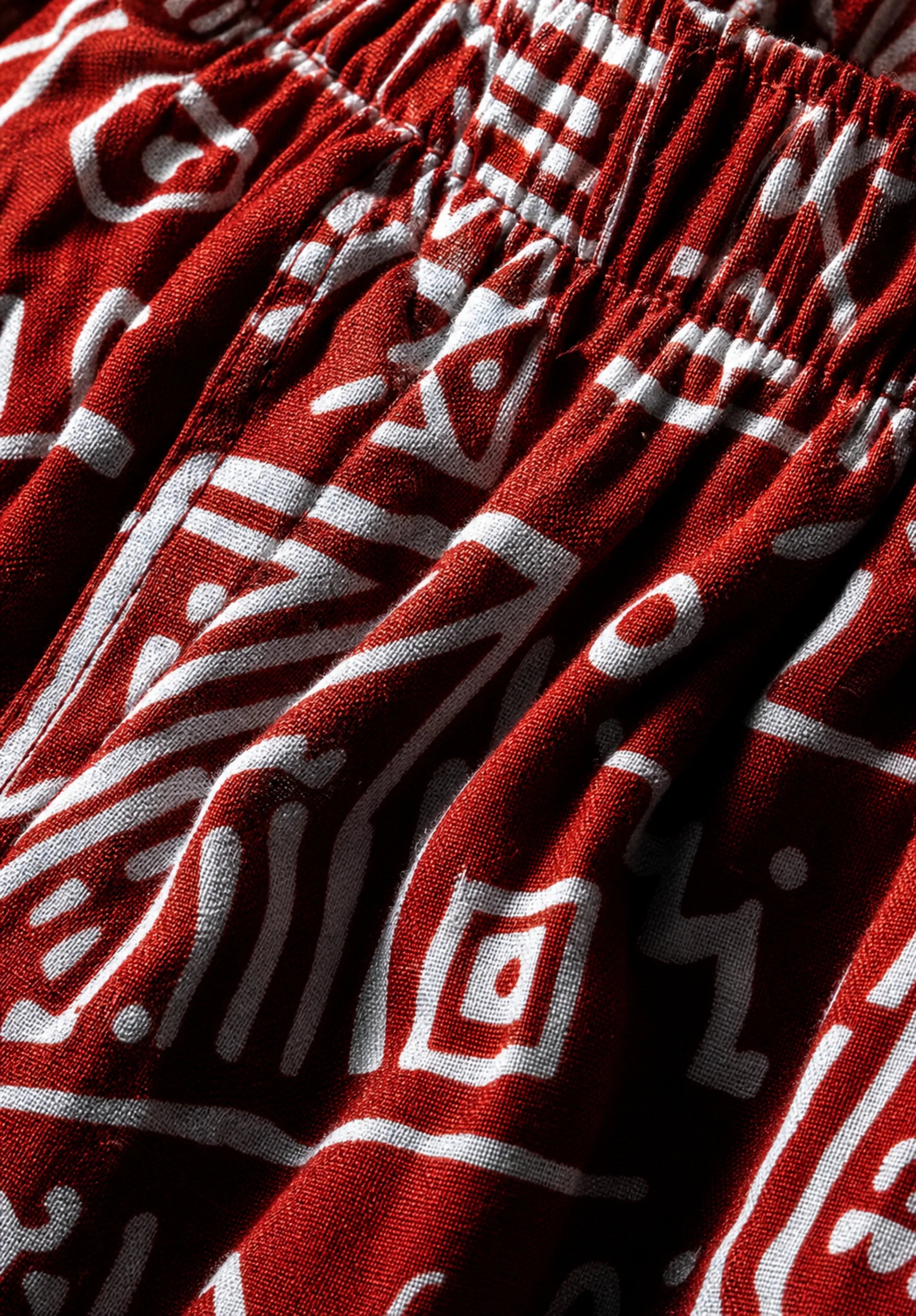 Unisex Kitenge Trousers – Crimson Geometric Print