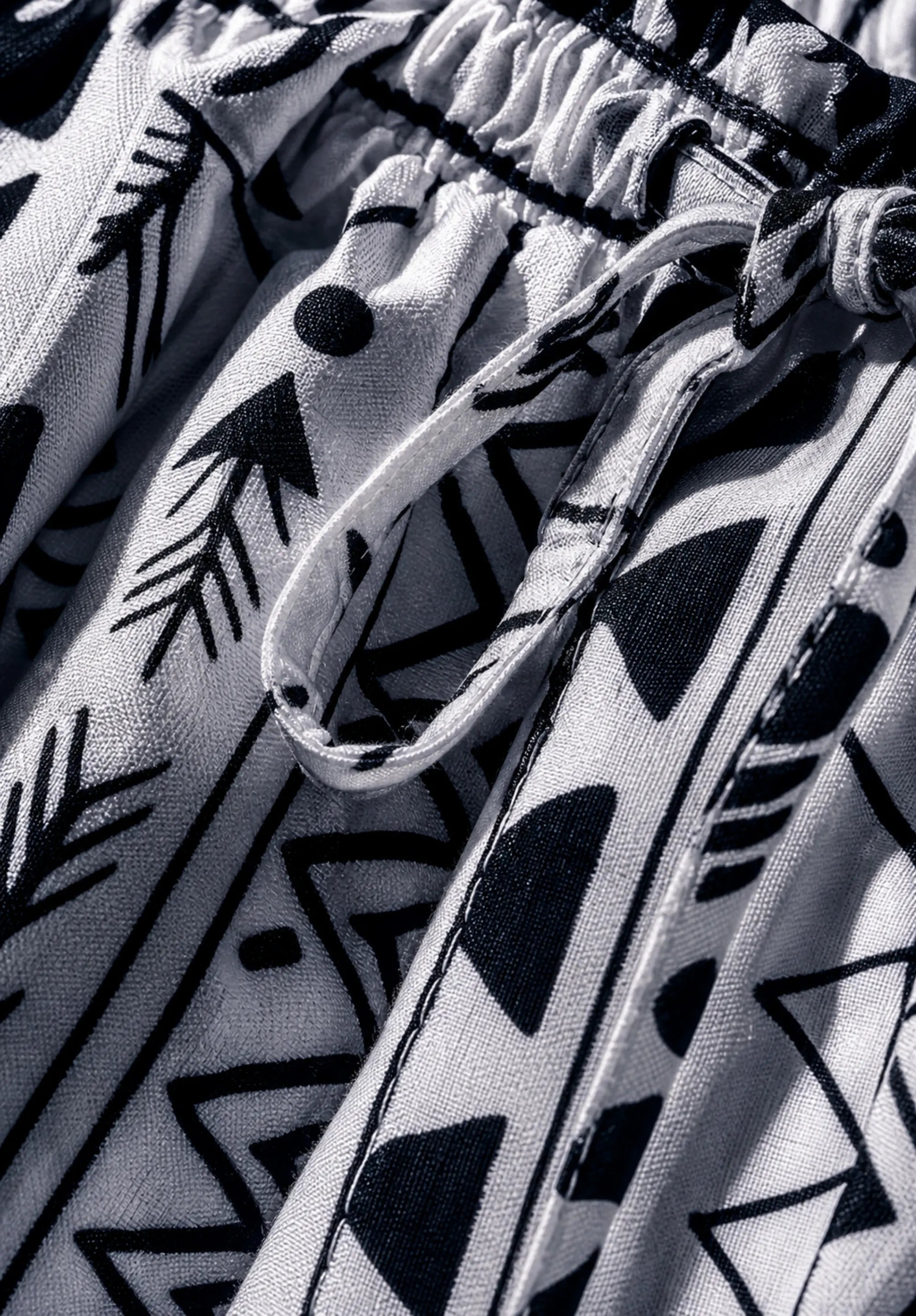 Unisex Kitenge Wide-leg Trousers – White Geometric Print