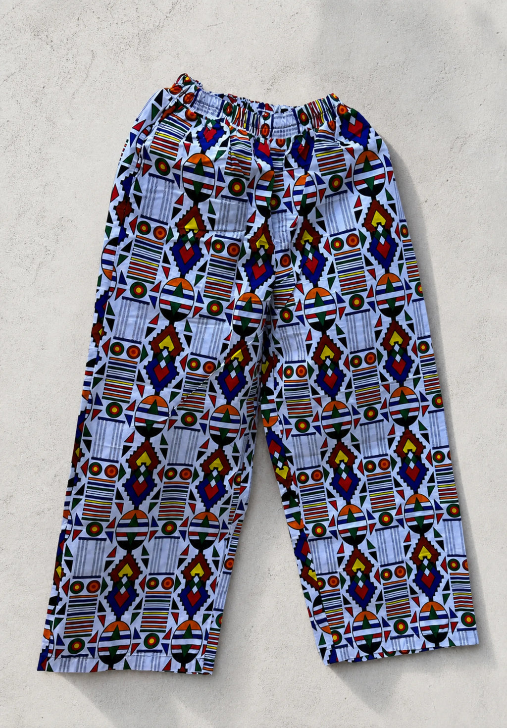 Unisex Kitenge Wide-leg Trousers – Flags Geometric Print