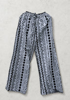 Unisex Kitenge Wide-leg Trousers – White Geometric Print