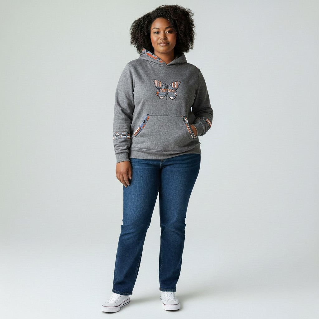 Unisex hoodie with Kitenge Butterfly - Grey
