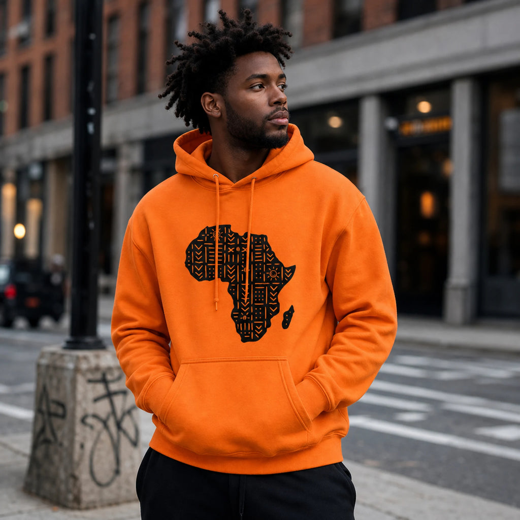 Minimalist African Continent Hoodie - Bogolan Print IV