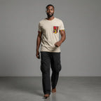 Unisex crewneck t-shirt with African print - ecru pocket