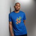Unisex crewneck t-shirt with African print - blue hashtag