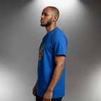 Unisex crewneck t-shirt with African print - blue hashtag