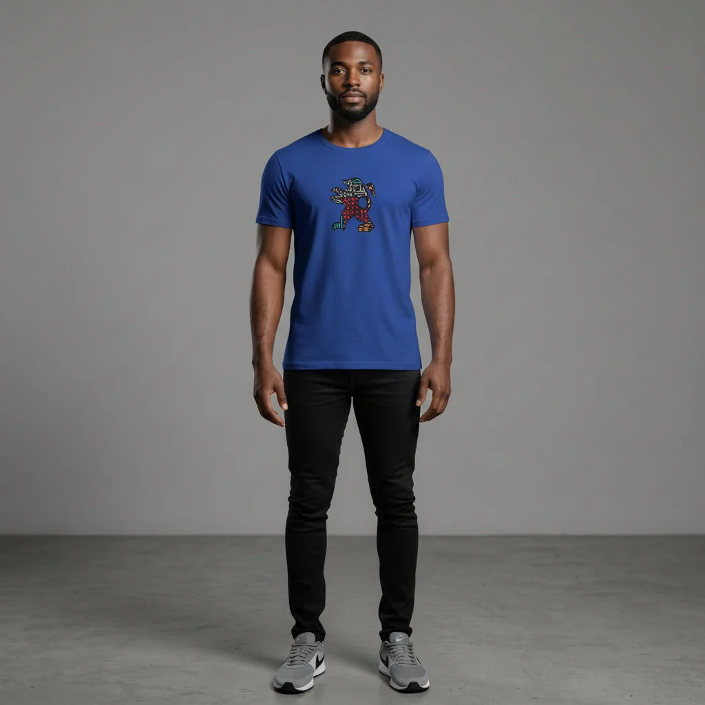 Unisex crewneck t-shirt with African print - blue lion