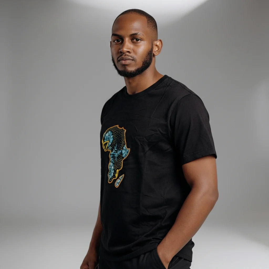 Unisex crewneck t-shirt with African print - flower map