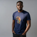 Unisex crewneck t-shirt with African print - navy chest