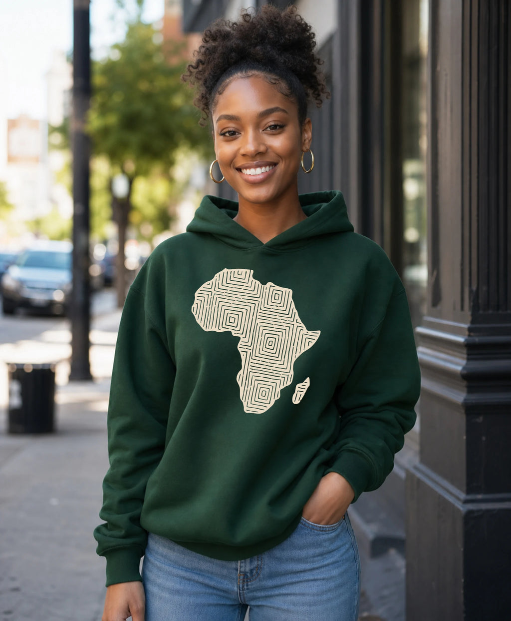 Minimalist African Continent Hoodie - Bogolan Print V