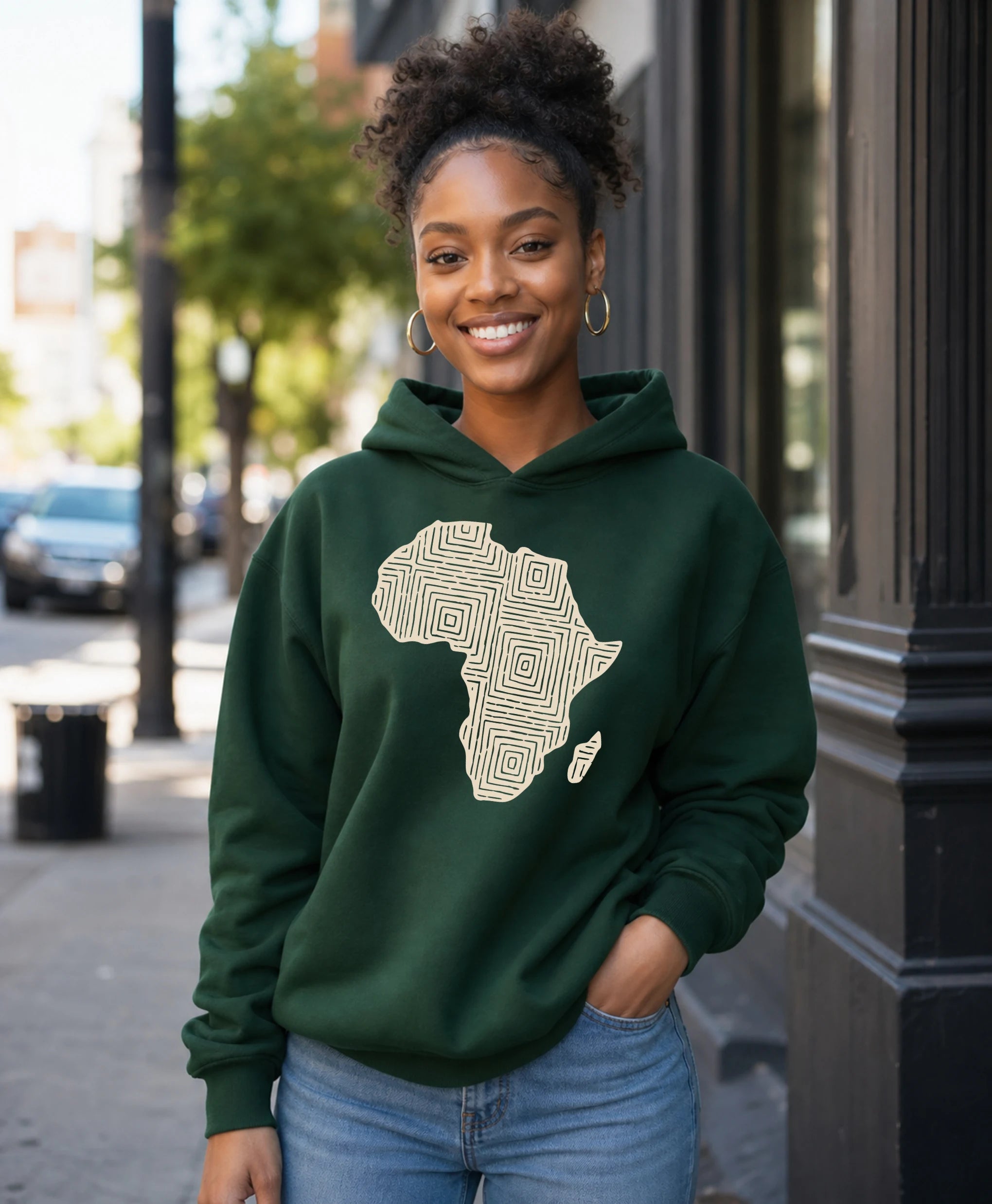 Minimalist African Continent Hoodie - Bogolan Print V