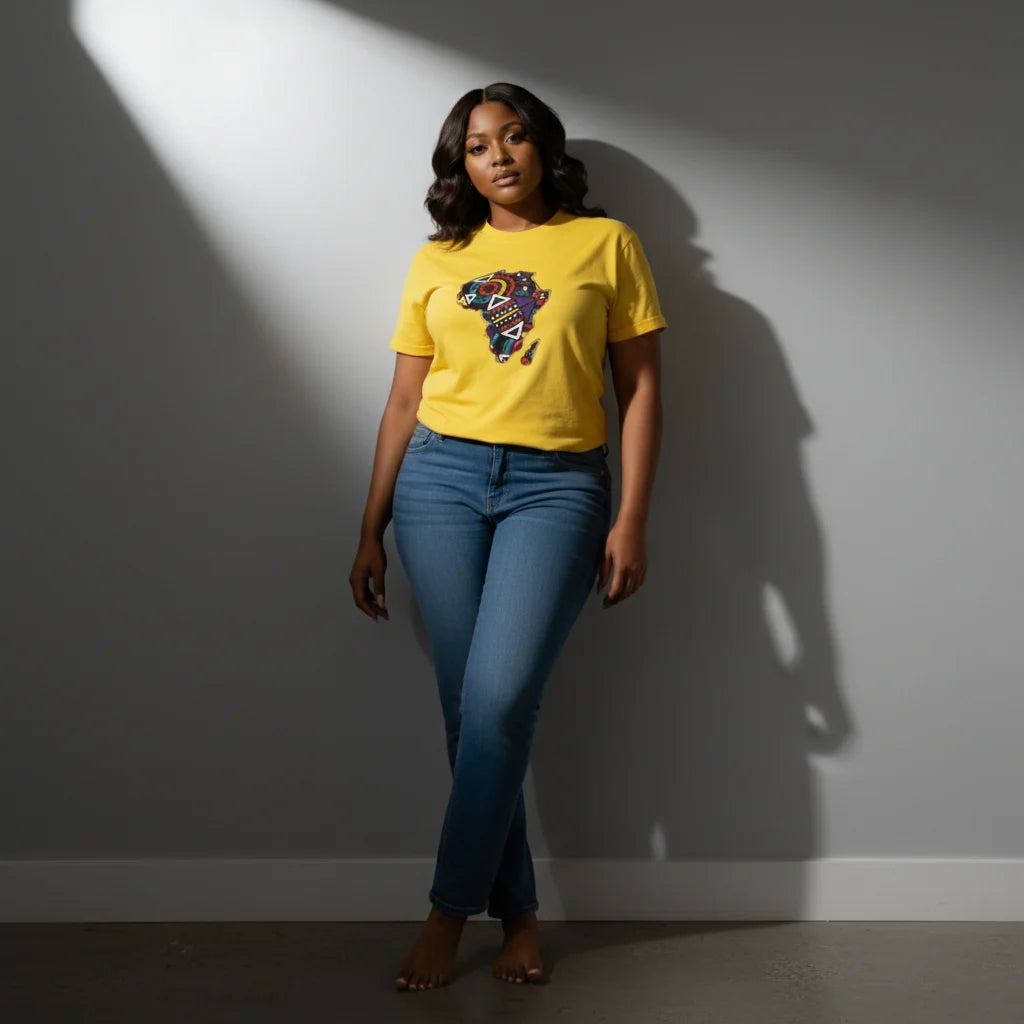 Unisex crewneck t-shirt with African print - Yellow map