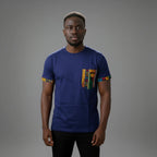 Unisex crewneck t-shirt with African print - blue pocket