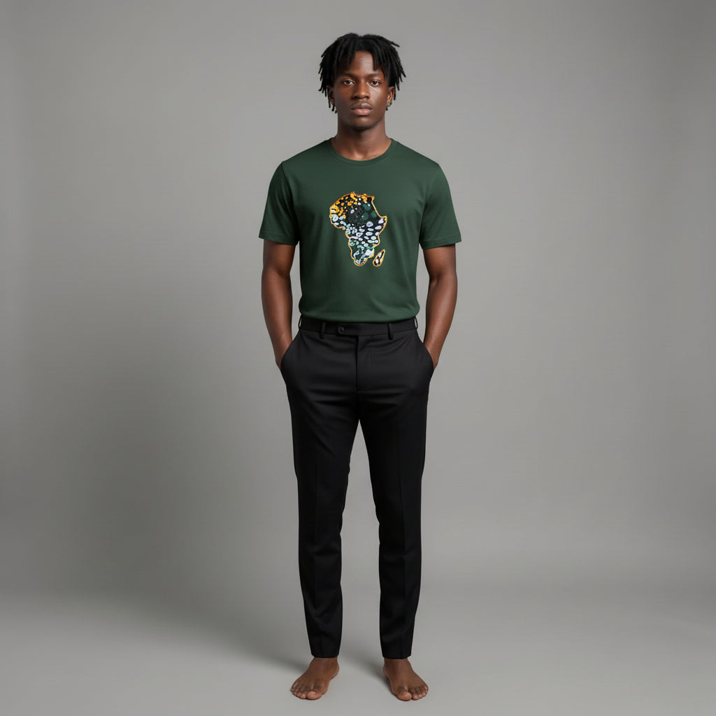 Unisex crewneck t-shirt with African print - green map