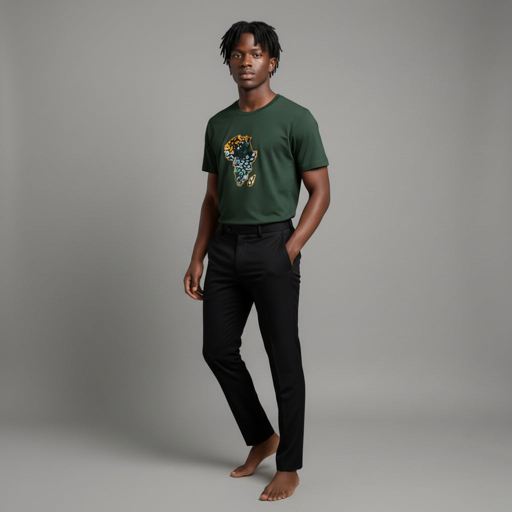 Unisex crewneck t-shirt with African print - green map