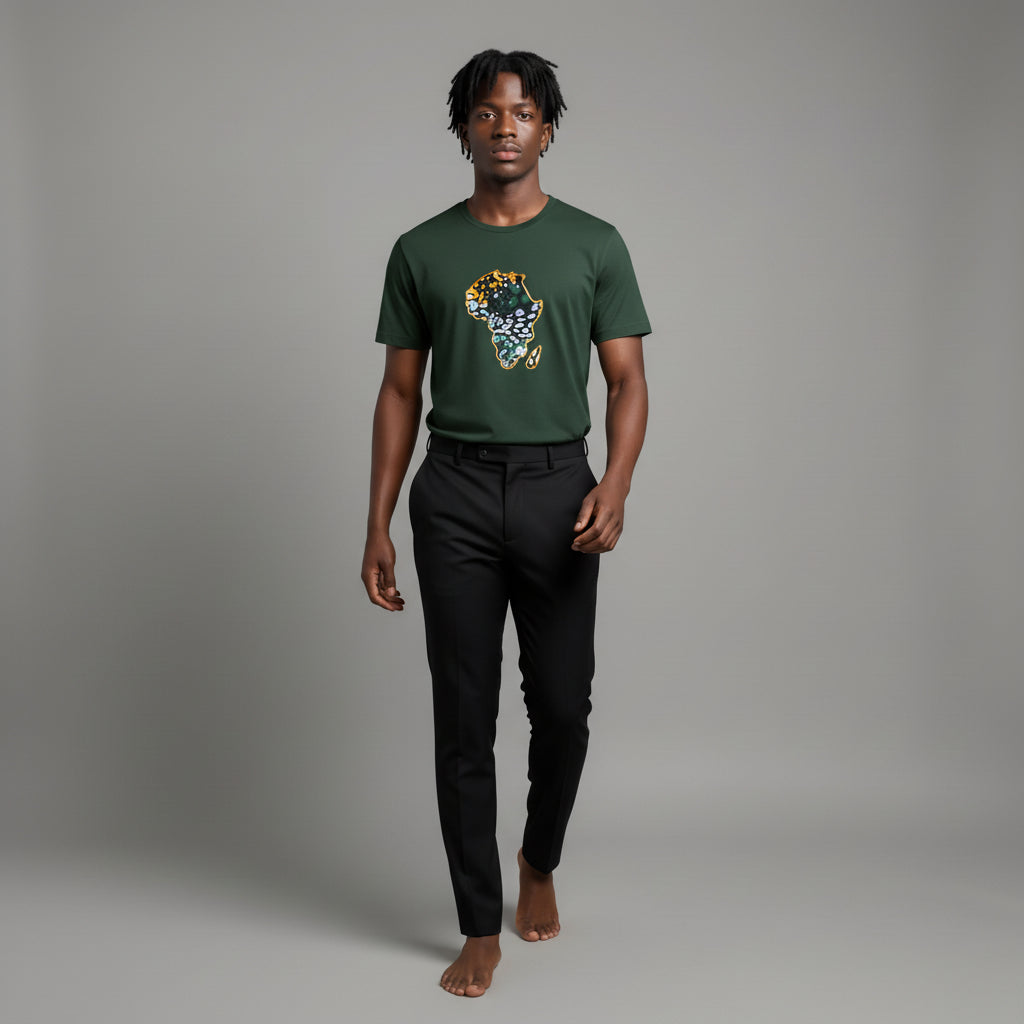 Unisex crewneck t-shirt with African print - green map