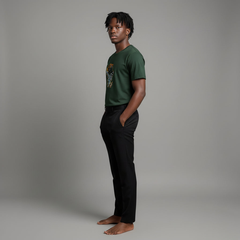 Unisex crewneck t-shirt with African print - green map