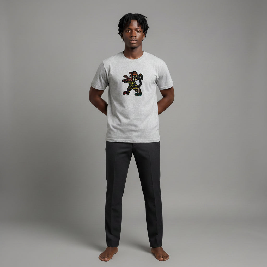 Unisex crewneck t-shirt with African print - grey lion