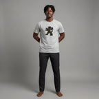Unisex crewneck t-shirt with African print - grey lion