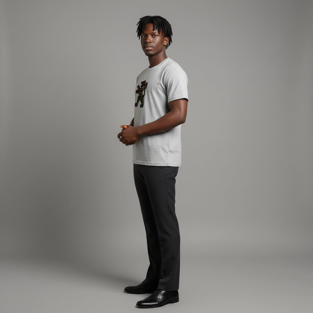 Unisex crewneck t-shirt with African print - grey lion