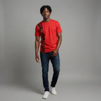 Unisex crewneck t-shirt with African print - red panel