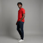 Unisex crewneck t-shirt with African print - red panel