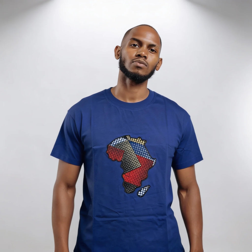 Unisex crewneck t-shirt with African print - blue map