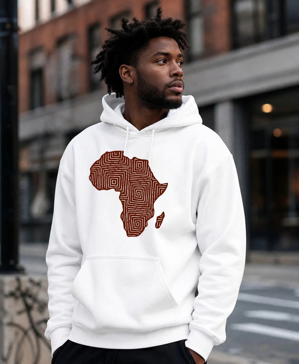 Minimalist African Continent Hoodie - Bogolan Print VII