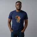 Unisex crewneck t-shirt with African print - navy chest