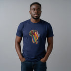 Unisex crewneck t-shirt with African print - navy chest