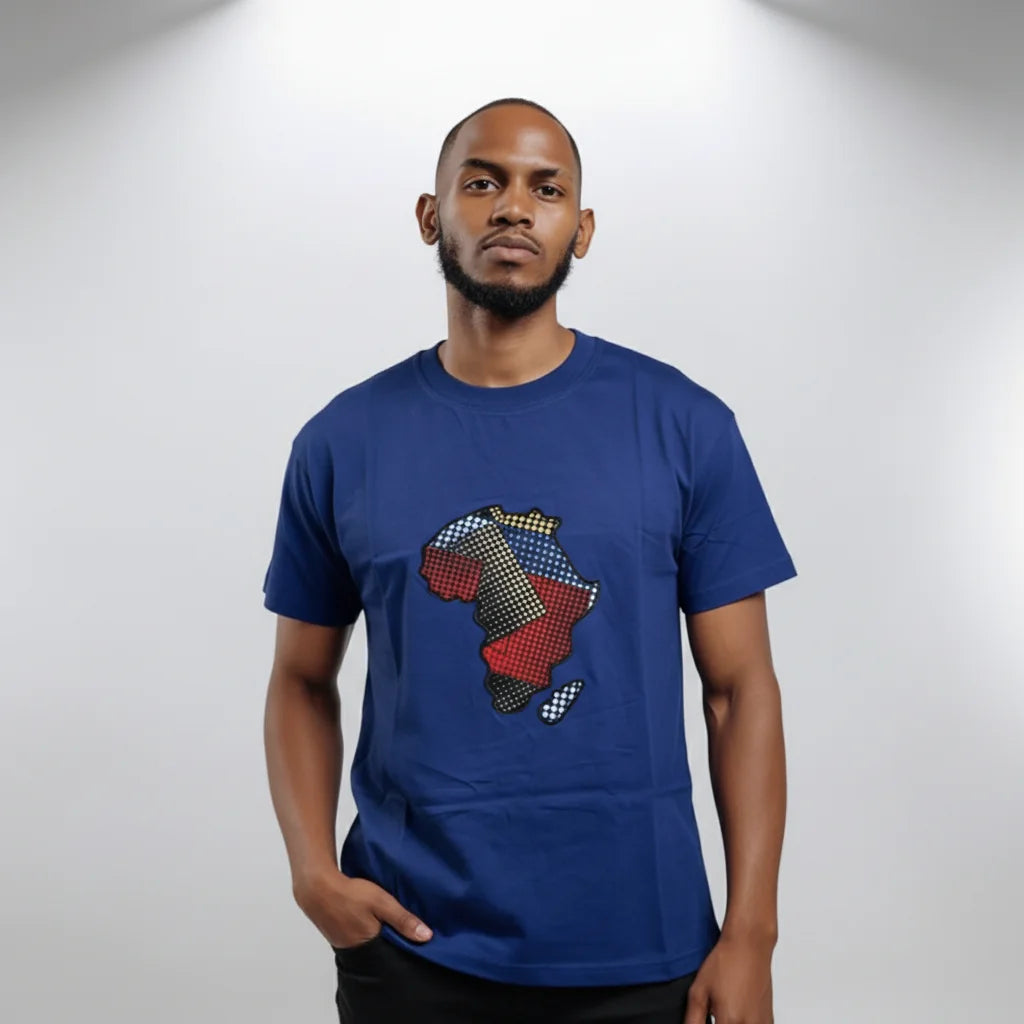 Unisex crewneck t-shirt with African print - blue map